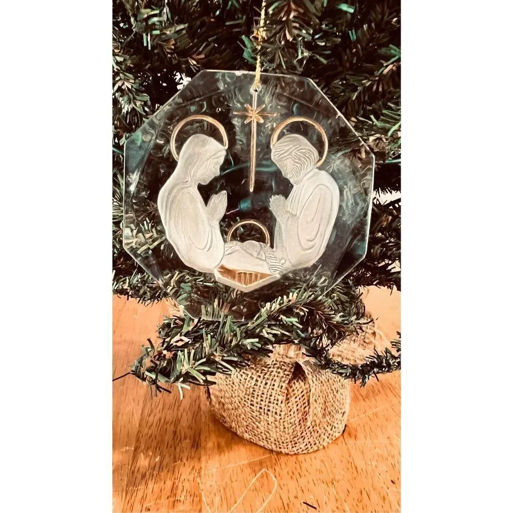 Frosted Nativity Ornament Luke 2:14 Vintage